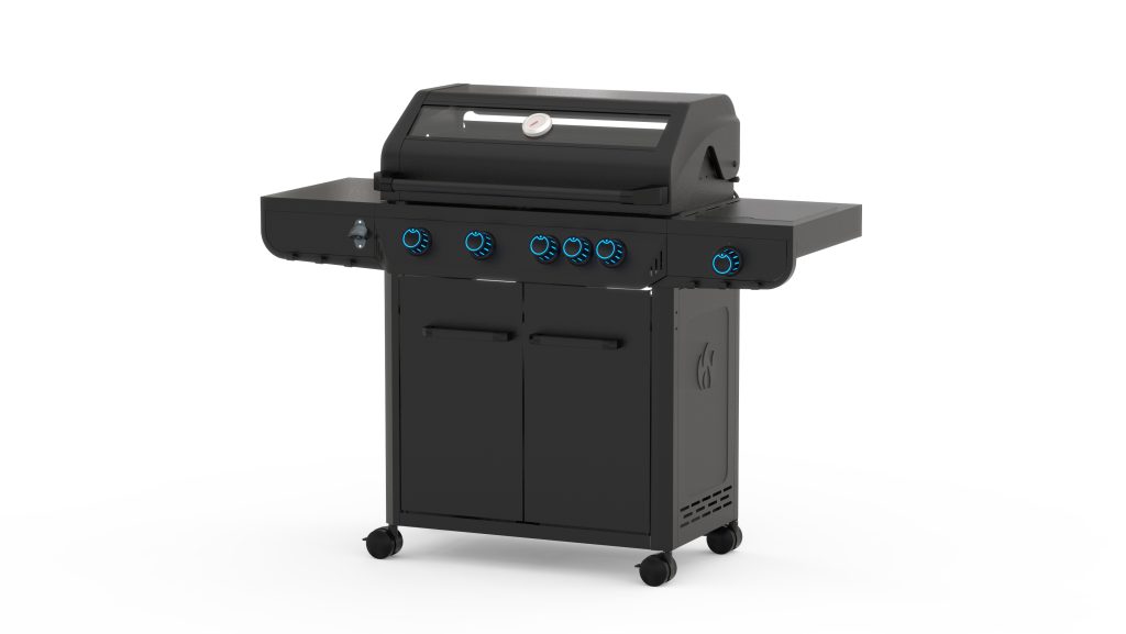 Small cabinet style propane BBQ grill for garden cooking