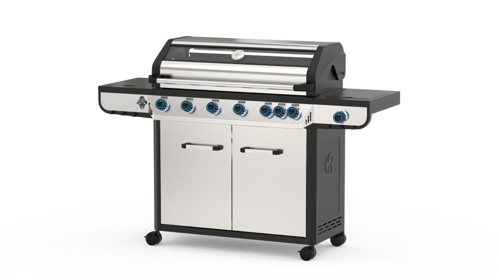 Large 6 burner outdoor gas grill with storage cabinet