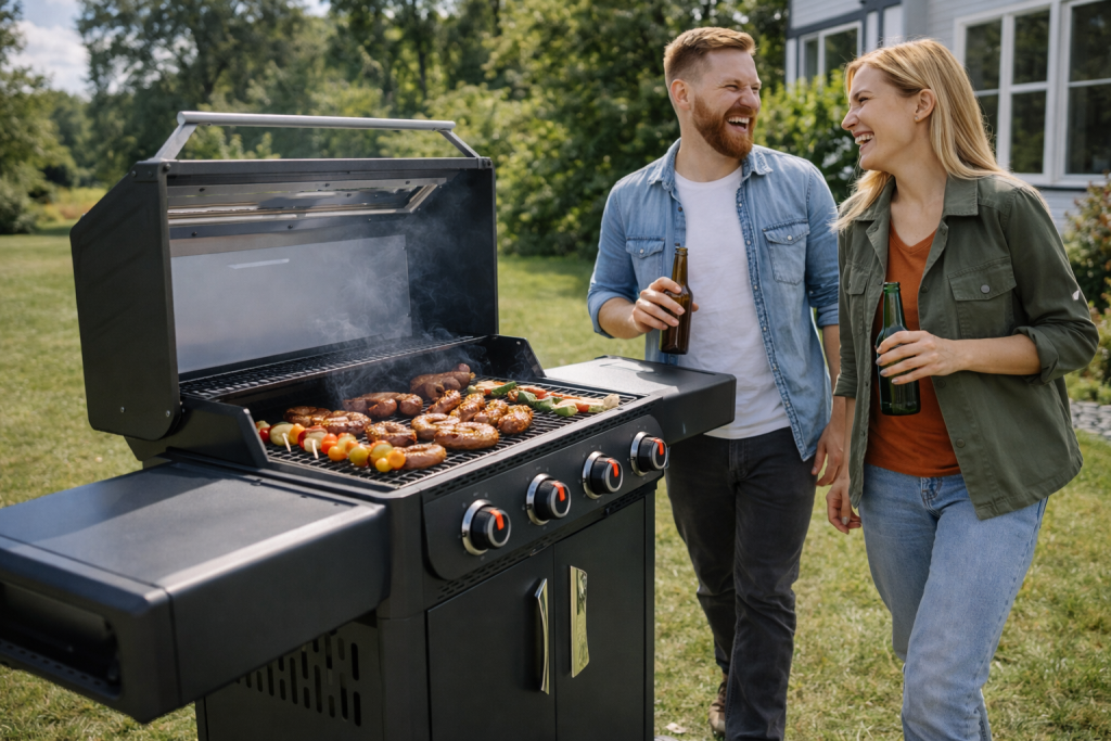 Stainless steel gas BBQ grill for backyard outdoor barbecue