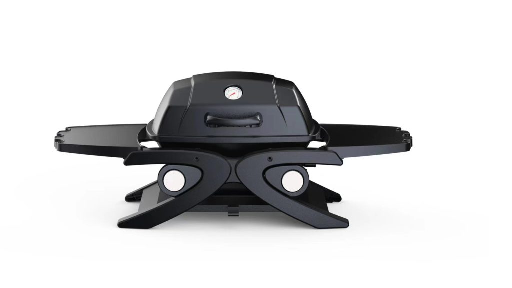 Compact portable gas grill with foldable support for backyard use