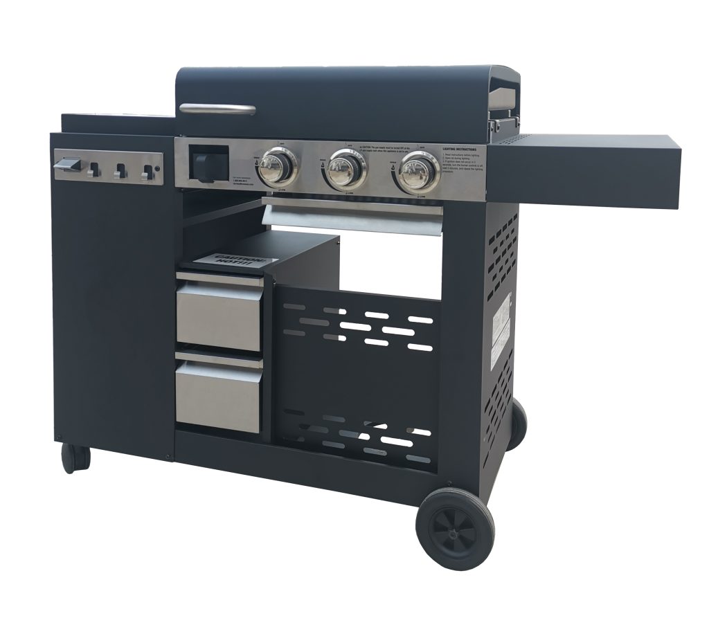 Freestanding cabinet gas flat top griddle grill with storage drawer